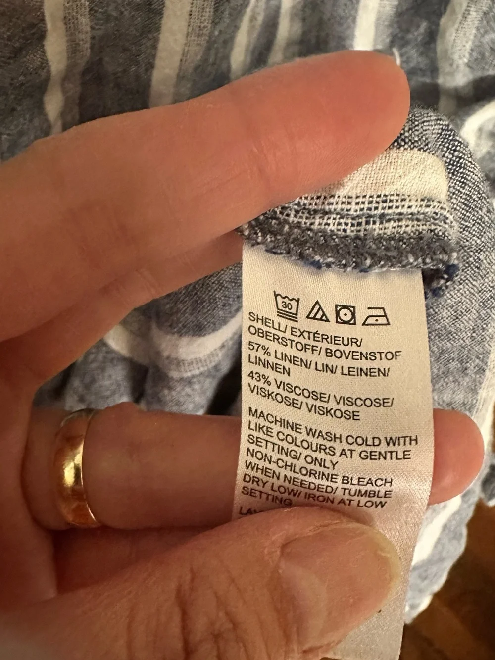 Lord & Taylor Linen Blend Blue & White Striped Shirt Dress | Linen & Viscose | - Picture 4 of 4